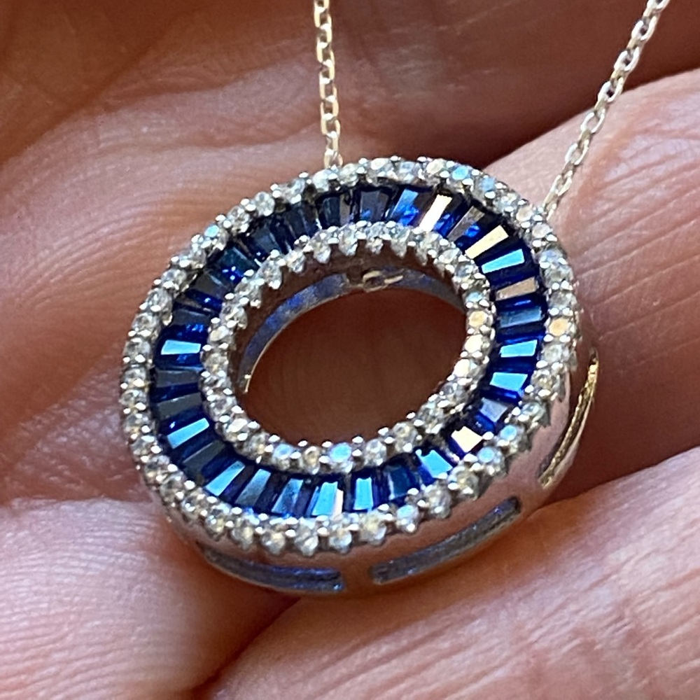 Silver w/Blue Circle Pendant on 925 Italy Chain 18 - Picture 4 of 13